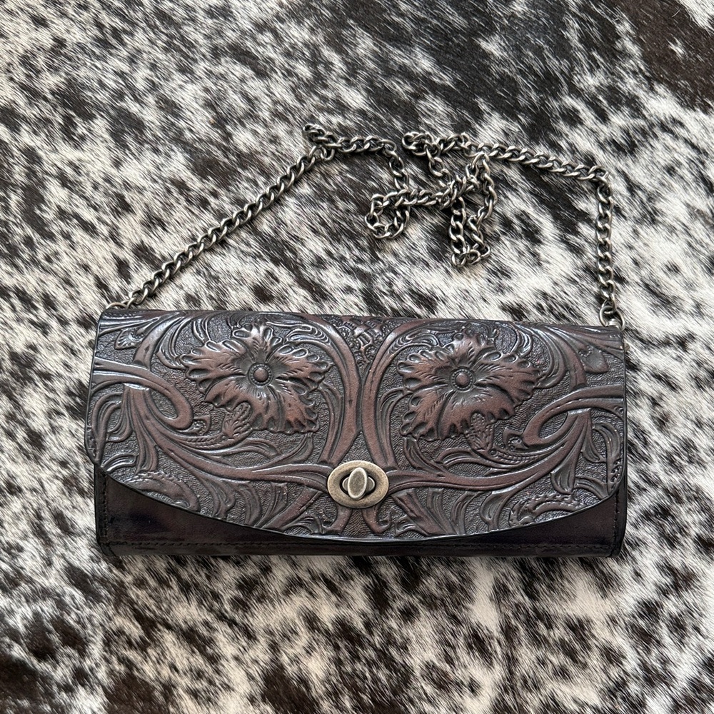 Elegant Brown Embossed Leather Clutch